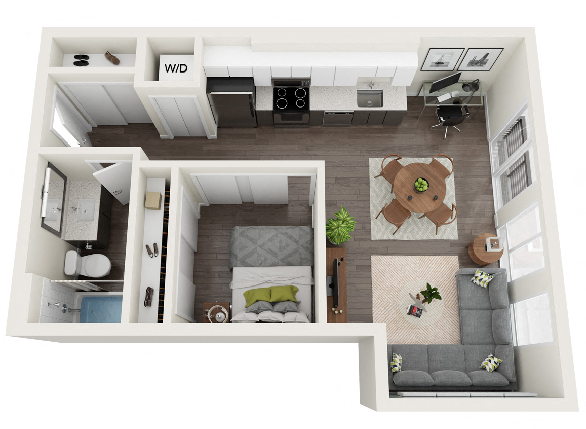 Floor plan for 1 bed, 1 bath, 560 sqft